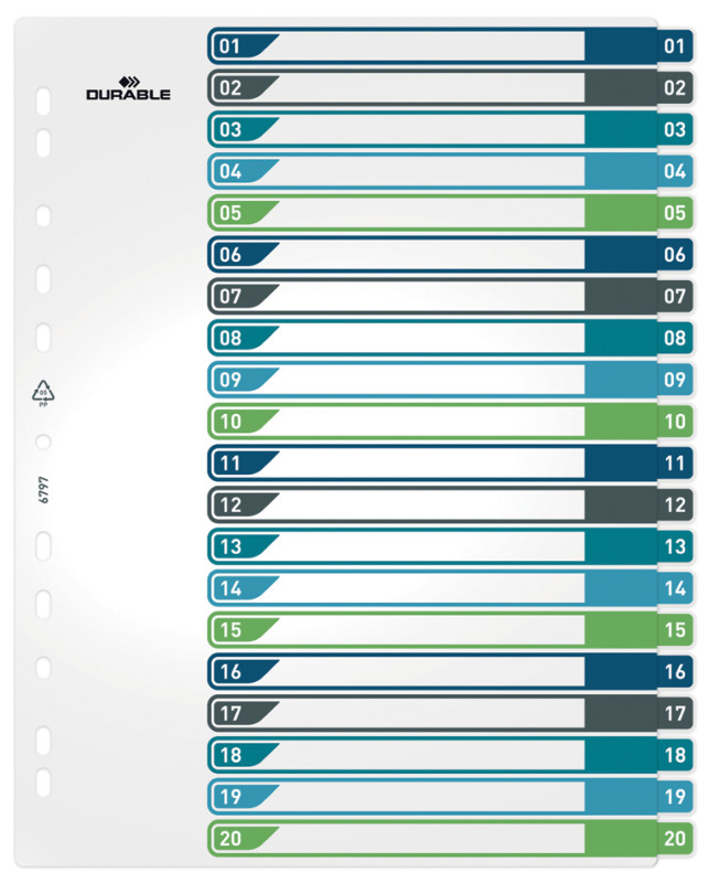 DURABLE Intercalaire en plastique, numérique, A4, 5 touches