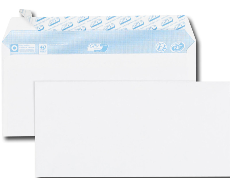 GPV Enveloppes, DL, 110 x 220 mm, sans fenêtre, blanc