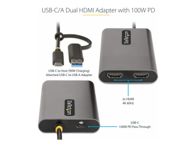 Startech : USB-C TO DUAL-HDMI ADAPTER - USB TO HDMI CONVERTER 4K 60HZ PD