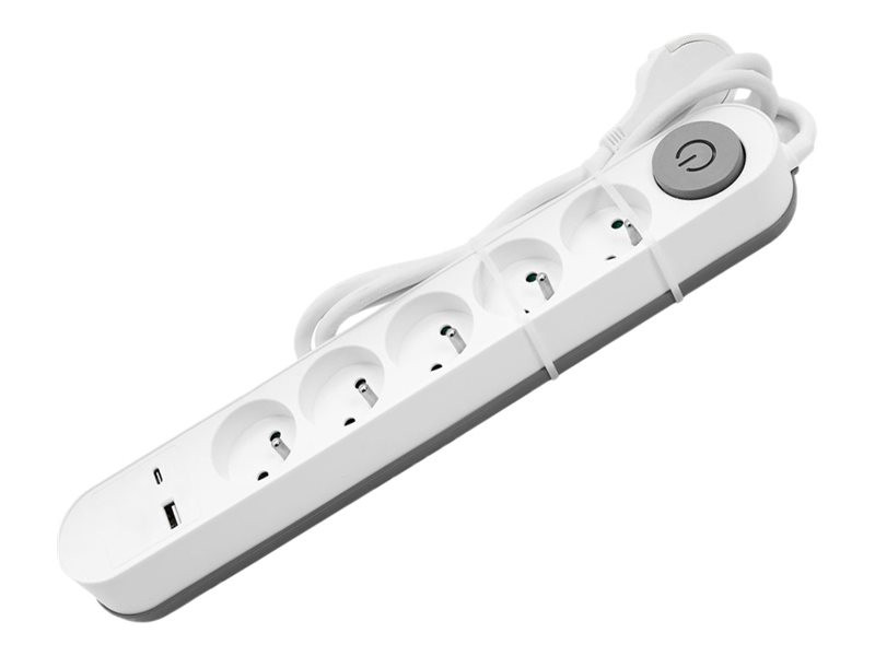 DLH : POWER STRIP (NF) avec 5 SOCKETS/1 USB-C PORT/1 USB-A POR