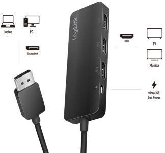LogiLink Répartiteur 4K DisplayPort - HDMI, 3 ports, noir