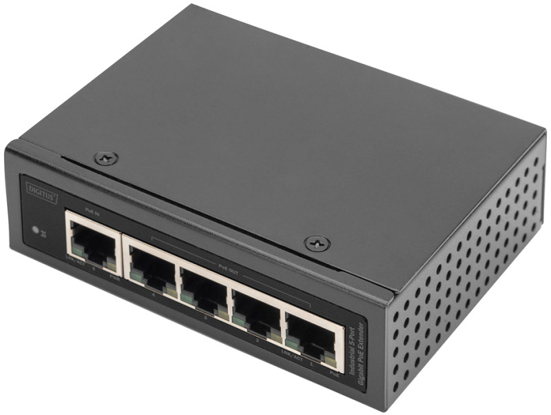 DIGITUS Extenseur industriel PoE Gigabit, 5 ports