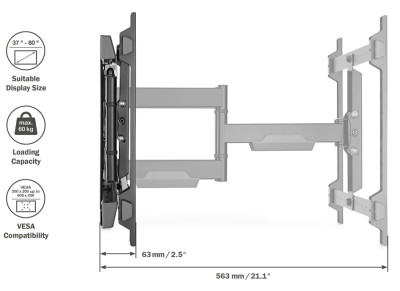 DIGITUS Support mural pour téléviseur Full Motion