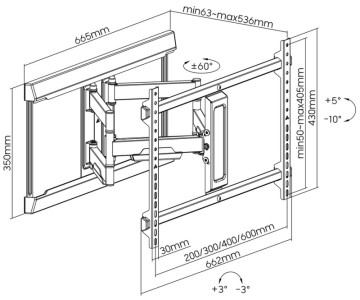 DIGITUS Support mural pour téléviseur Full Motion