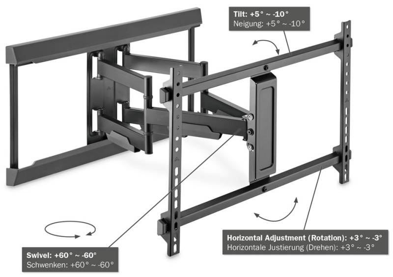 DIGITUS Support mural pour téléviseur Full Motion