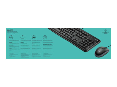 Logitech : COMBO CLAVIER SOURIS MK120 NOIR FILAIRE USB AZERTY fr