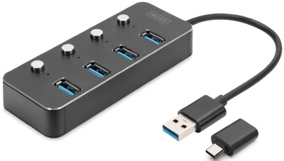 DIGITUS Hub USB 3.0, 4 ports, commutable, boîtier aluminium
