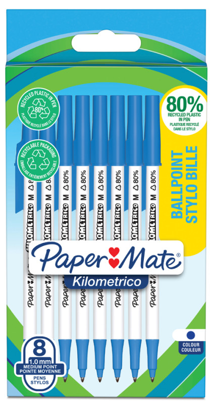 Paper:Mate Stylo à bille Kilometrico, blister de 8, bleu