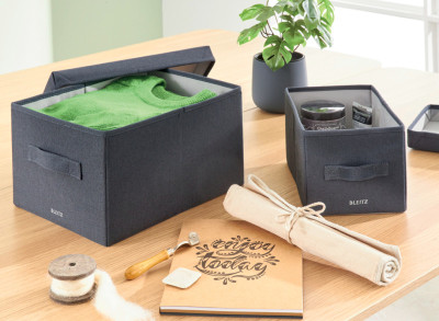LEITZ Boîte de rangement en tissu, taille M, set de 2, gris