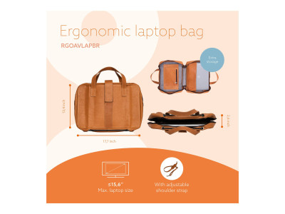 R-Go Tools : VIVA LAPTOP BAG 15.6IN BROWN - FULL GRAIN LEATHER BROWN