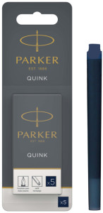 PARKER Cartouche d'encre longue QUINK, en blister, bleu noir