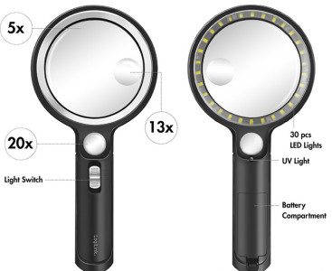 LogiLink Loupe avec manche, lampe UV & LED, rond, noir