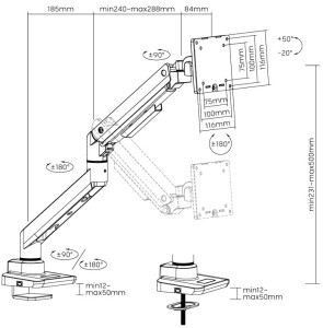 LogiLink Bras porte-écran, aluminium, longueur bras: 473 mm