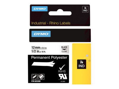 Dymo : RHINO 12MM BLACK ON CLEAR PERM POLY