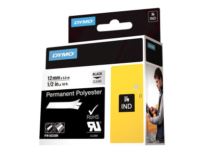 Dymo : RHINO 12MM BLACK ON CLEAR PERM POLY