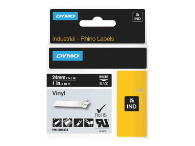 Dymo : RHINO 24 MM VINYL WHITE ON BLACK