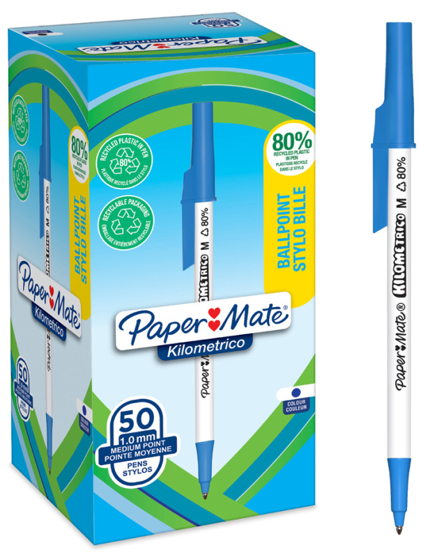 Paper:Mate Stylo à bille Kilometrico, boîte de 50, bleu