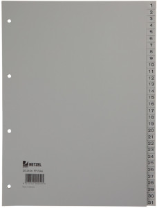 HETZEL intercalaires en plastique, chiffres, A4, 1-6, PP,