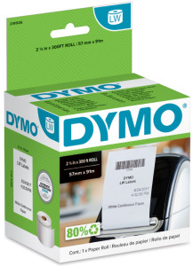 DYMO Etiquettes pour reçus LabelWriter, 57 mm x 91 m, blanc