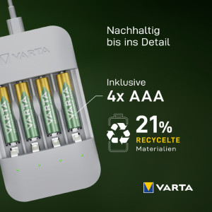 VARTA Chargeur ECO Charger Pro Recycled, avec 4x Micro AAA