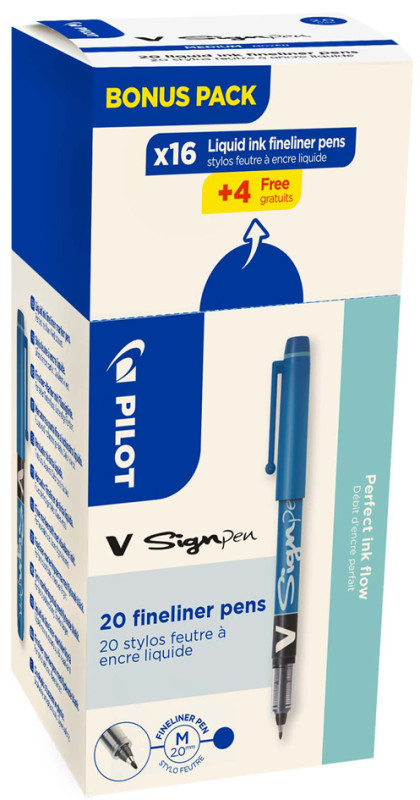 PILOT Stylo feutre V Sign Pen, VALUE PACK, bleu