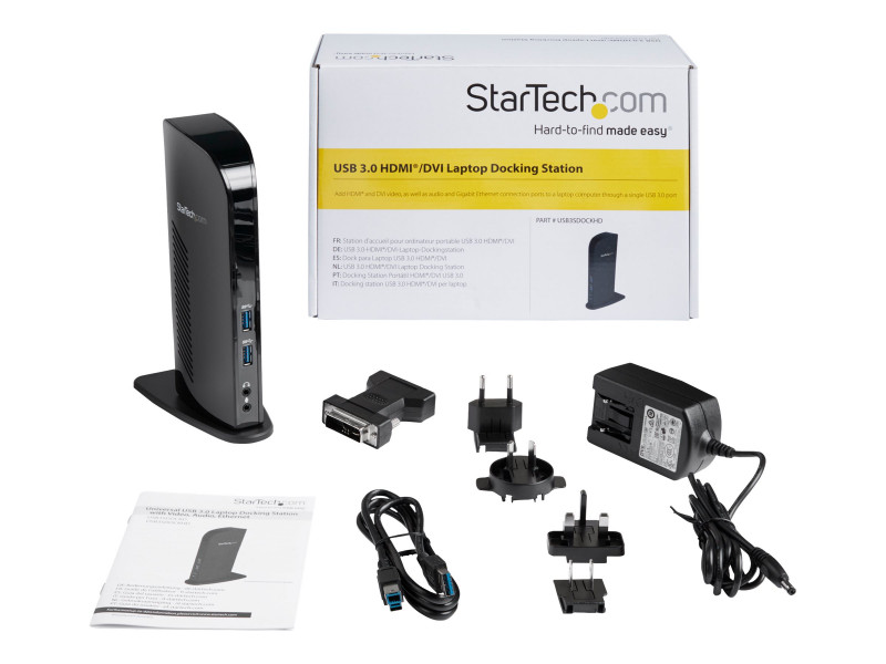 StarTech.com Station d'accueil USB 3.0 à double affichage pour PC portable  - HDMI et DVI / VGA - Réplicateur de ports (USB3SDOCKHDV)