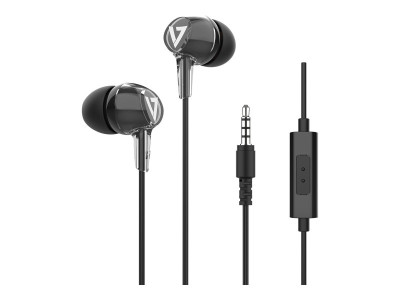 V7 : STEREO EARBUDS W/INLINE MIC 3.5MM 1.2M cable BLACK