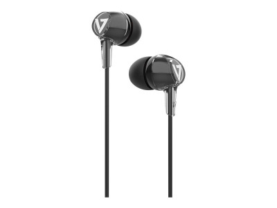 V7 : STEREO EARBUDS W/INLINE MIC 3.5MM 1.2M cable BLACK