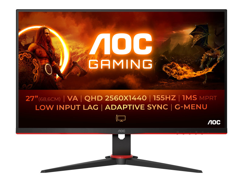 AOC : Q27G2E/BK 27IN VA QHD 155HZ 250CD/4MS/2HDMI/DP