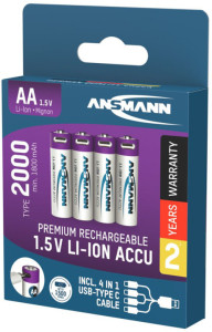 ANSMANN Li-Ion Akku Mignon AA mit USB-C Kupplung, 4er Karton