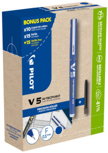 PILOT Stylo roller V5 HI-TECPOINT, BONUS PACK, bleu