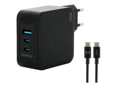 Mobilis : WALL CHARGER - 100 W - 2 USB C + 1 USB A GAN + cable - 2M - 100