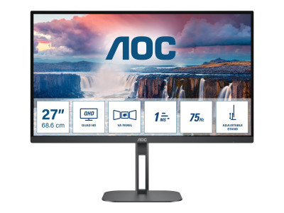AOC : Q27V5N/BK 27IN VA QHD 300CD/4MS/2HDMI/DP/2USB/HAS