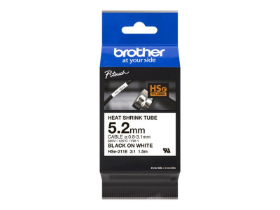 Brother HSe-211E Ruban thermorétractable Noir sur blanc 5,2 mm x 1,5 m