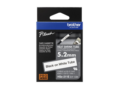 Brother HSe-211E Ruban thermorétractable Noir sur blanc 5,2 mm x 1,5 m