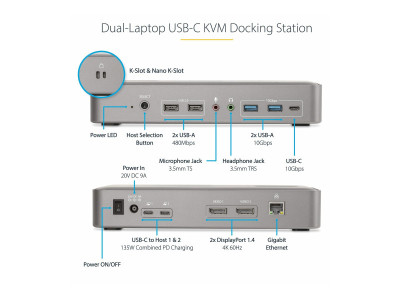 Startech : DUAL-LAPTOP USB-C KVM DOCKING STATION - KVM SWITCH DOCK