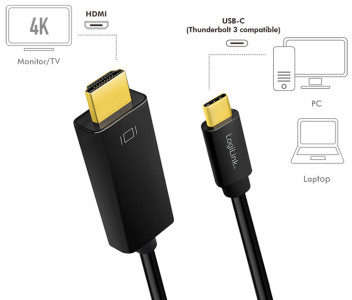 LogiLink Câble de connexion USB-C - HDMI, 3,0 m, noir