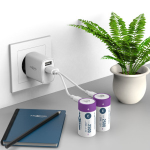 ANSMANN Piles Li-Ion baby C avec prise USB-C femelle