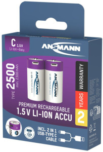 ANSMANN Piles Li-Ion baby C avec prise USB-C femelle