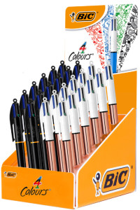 BIC Stylo à bille rétractable 4 Colours, présentoir de 24