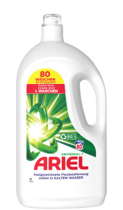 ARIEL Lessive liquide Universal+, 4 litres, 80 lavages