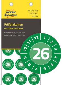 AVERY Zweckform Prüfplaketten, 2026, Vinyl, grün, 20 mm