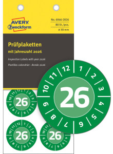 AVERY Zweckform Prüfplaketten, 2026, NoPeel, grün, 30 mm