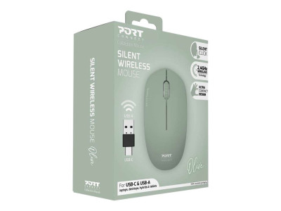 Port Technology : WIRELESS MOUSE OLIVE COLOR 3 BUTTONS et SCROLL WHEEL DUAL US