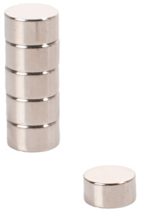 pavo Aimant au néodyme, rond, dimensions: 10 x 5 mm, argent