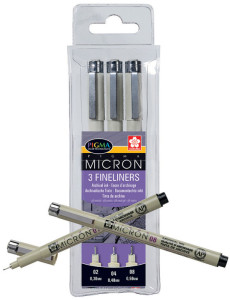 Feutre fin SAKURA PIGMA MICRON, lot de 3, noir