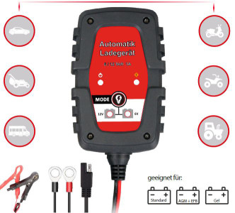 IWH KFZ-Batterieladegerät für Auto & Motorrad, 1A, 6/12 V