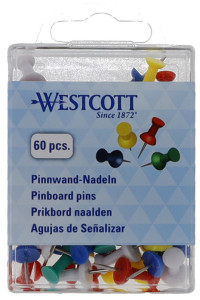 WESTCOTT Pinnwand-Nadeln, farbig sortiert, Inhalt: 60 Stück