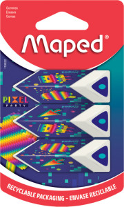 Maped Gomme en plastique Pyramide PIXEL PARTY, blister de 3