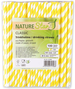 NATURE Star Paille en papier, 197 mm, rayé jaune/blanc